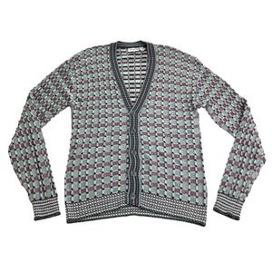 Vintage 80s Sundays Cardigan Sweater Mens XL XT Checkered Knit Grunge Grandpa 89